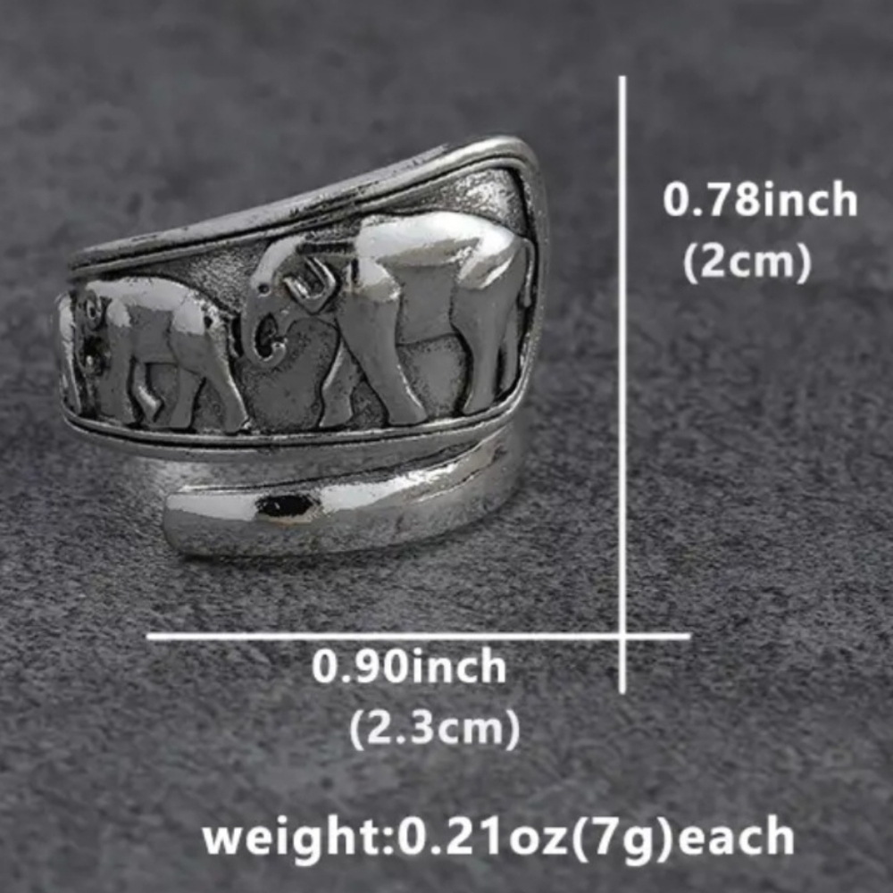 Silver plated elephant adjustable spoon ring
